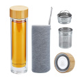 450ml Tea Infuser Borosilicate Glass Water Bottle with Bamboo Lid